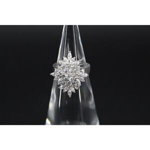 925 Sterling Silver FAS Cluster Ring Clear CZ Floral Snowflake Cocktail Sz 8.75